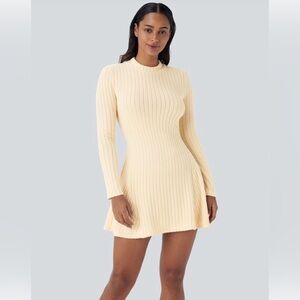 HALARA Butter Cream Long Sleeve Ribbed Dress